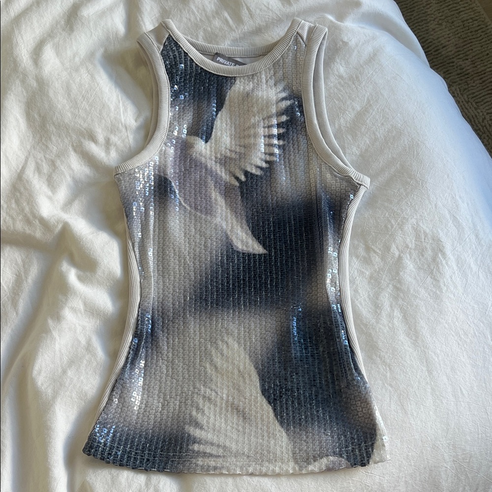 Sequin Dove Print Tank Top